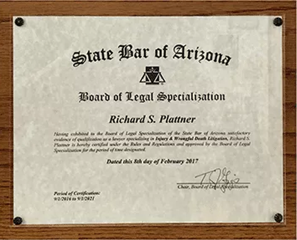 State Bar of Arizona Board of Legal Specialization - Richard S Plattner